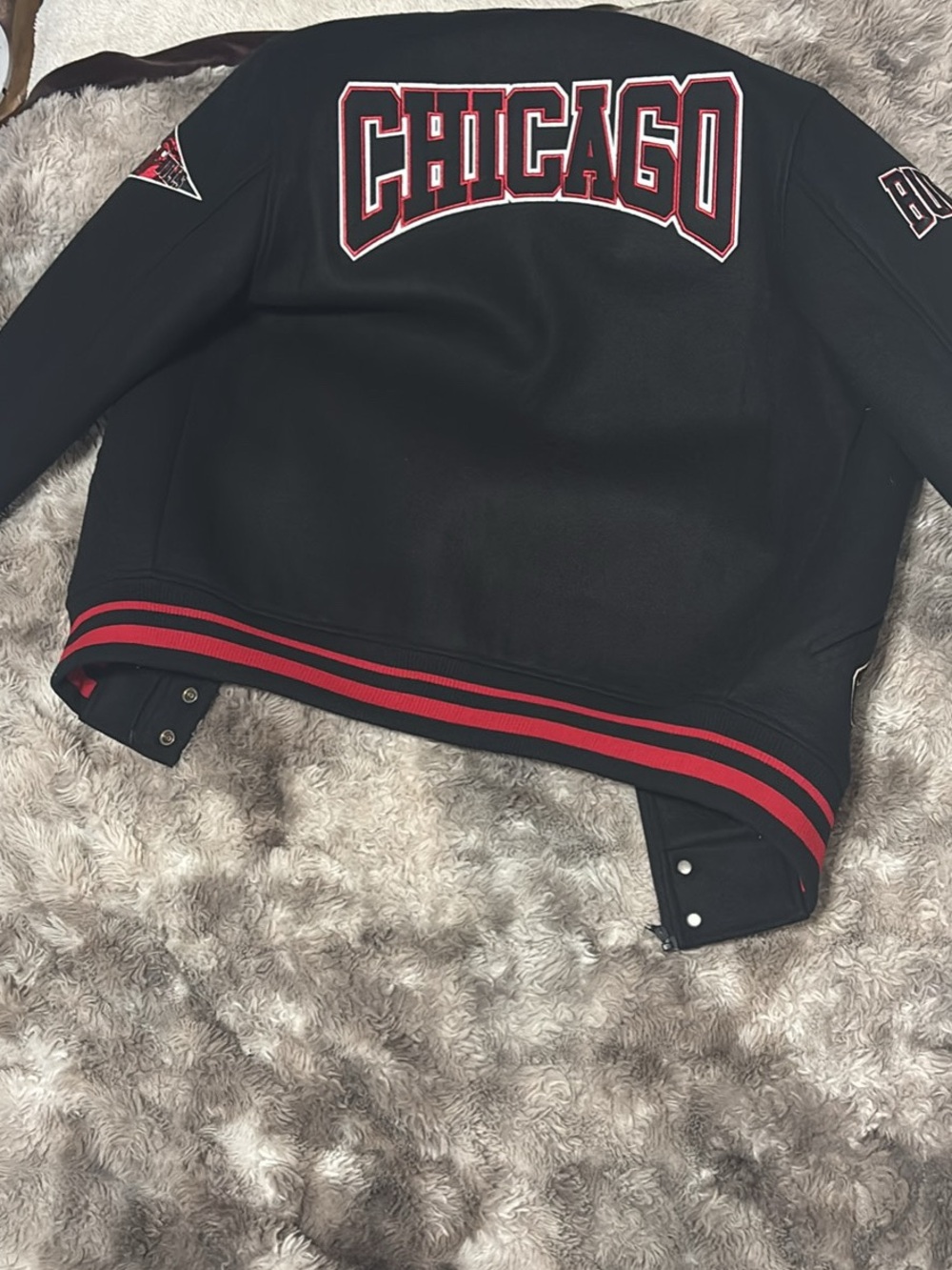 Kids Black and Red Team Patch Varsity Jacket - Picture 4 of 5